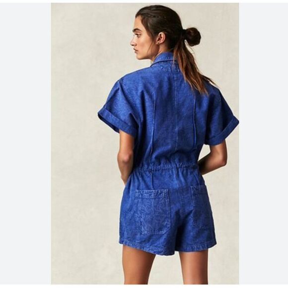 Free People Rhodes Chino Coverall Blue S Small NEW - Picture 3 of 4